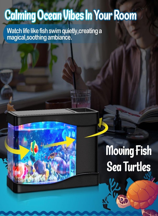 Rossesay 2 Sets Artificial Fish Tank Virtual Ocean Toy in Motion Lamp, Mini Office Desk Aquarium with 6 Moving Swimming Fish 6 Decorative Lamp LED Lights, Mini Tropical Aquarium - Image 4